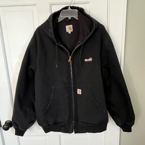 Carhartt Black Hooded Jacket Helmets to Hardhats Men’s XL Workwear Union Labor - Picture 1 of 15